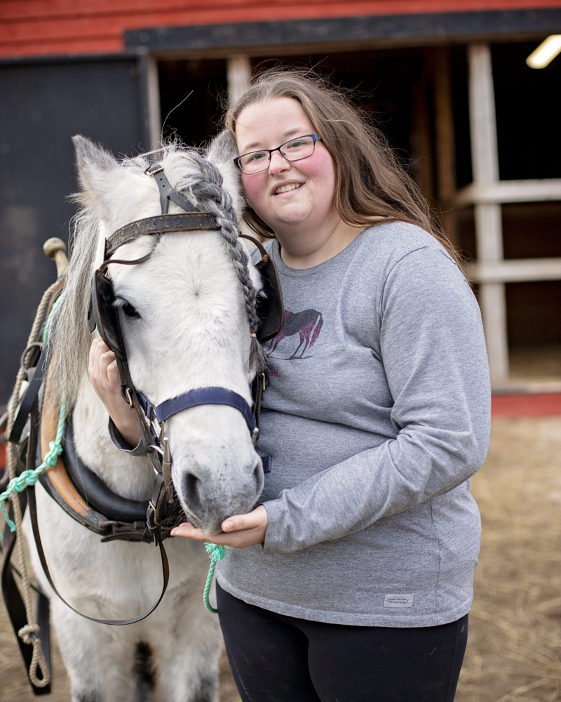 Cassandra Abbott and her pony Flint on her hobby farm in Wesleyville, N.L.  Photo: Alyssa Gillingham